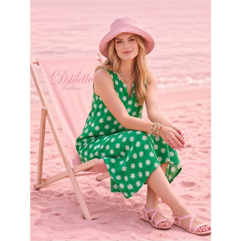 🛍️ Women’s Green Floral Daisy sleeveless Maxi Dress size extra large